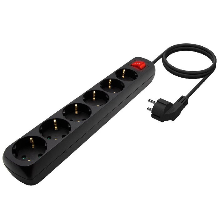 Aisens Regleta de 6 Tomas con Interruptor y Cable 1,4 m, Negro